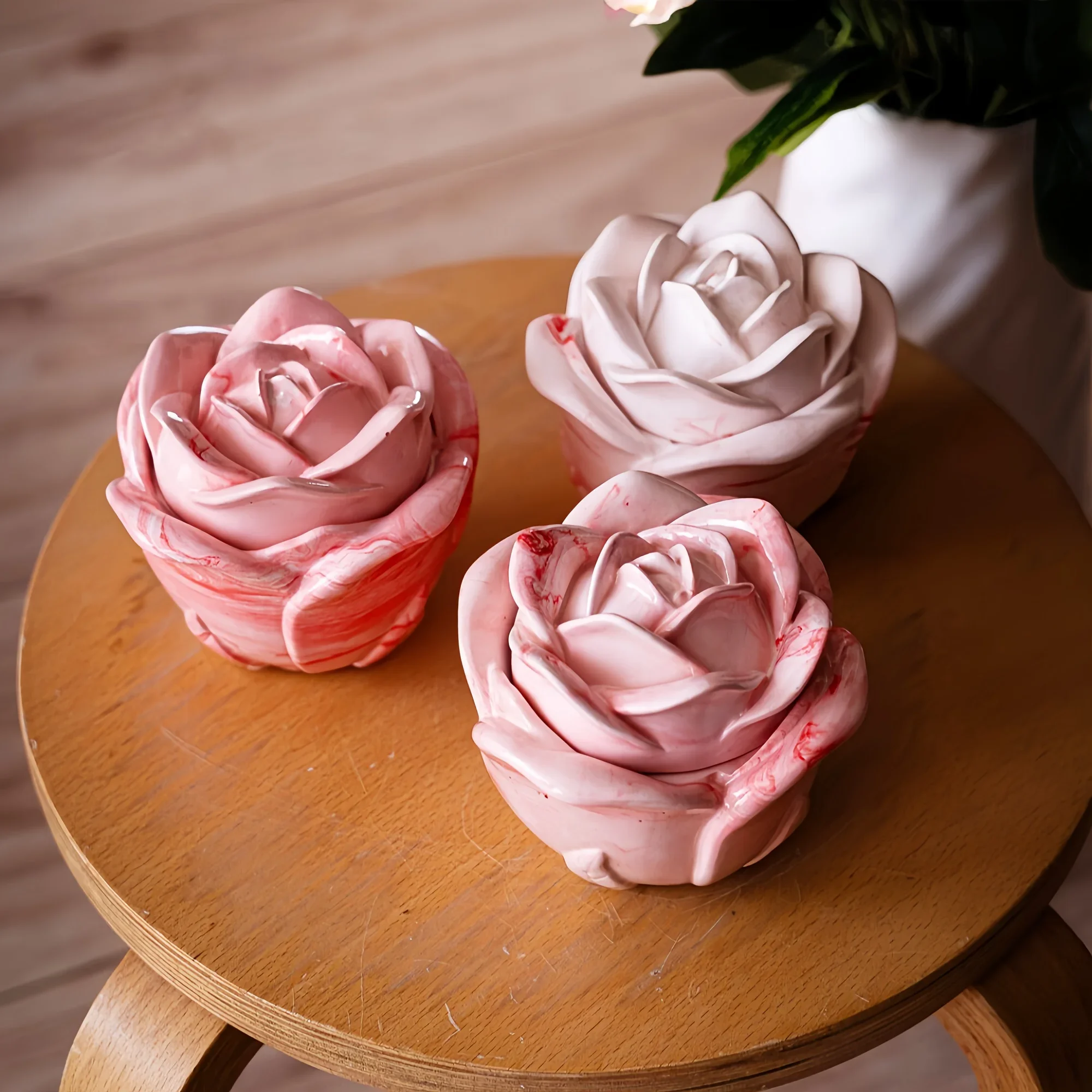 Candle Making Design - 2 Parçalı Gül Şeklinde Silikon Kalıplar,